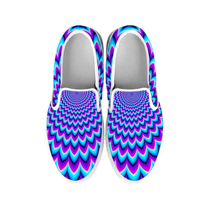 Blue Expansion Moving Optical Illusion White Slip On Sneakers
