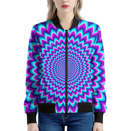 Blue Expansion Moving Optical Illusion Women's Bomber Jacket