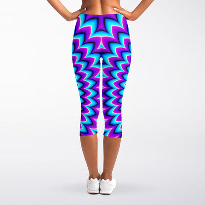 Blue Expansion Moving Optical Illusion Women's Capri Leggings
