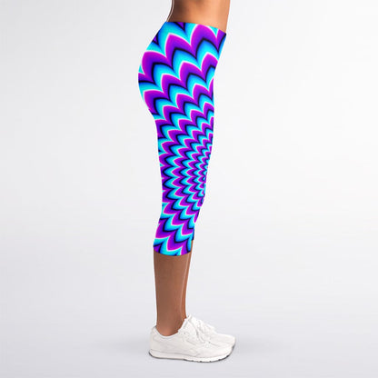 Blue Expansion Moving Optical Illusion Women's Capri Leggings
