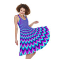 Blue Expansion Moving Optical Illusion Sleeveless Knee Length Dress