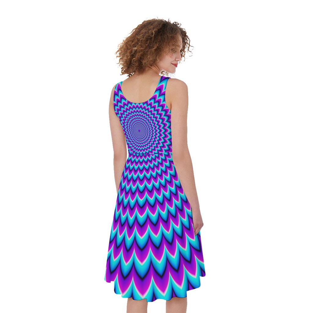 Blue Expansion Moving Optical Illusion Women's Sleeveless Dress