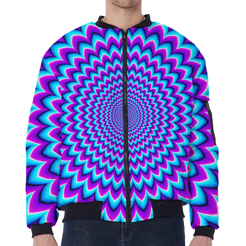 Blue Expansion Moving Optical Illusion Zip Sleeve Bomber Jacket