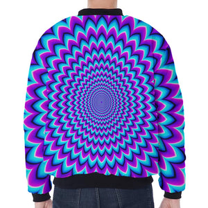 Blue Expansion Moving Optical Illusion Zip Sleeve Bomber Jacket