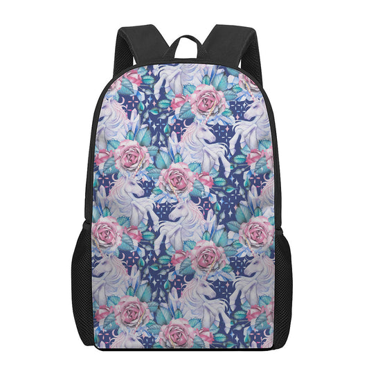 Blue Fairy Rose Unicorn Pattern Print 17 Inch Backpack