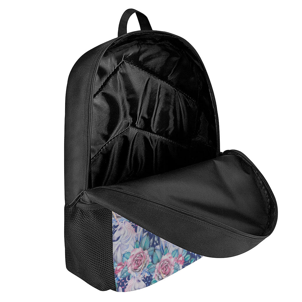 Blue Fairy Rose Unicorn Pattern Print 17 Inch Backpack