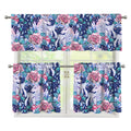 Blue Fairy Rose Unicorn Pattern Print 3 Piece Kitchen Curtains
