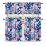 Blue Fairy Rose Unicorn Pattern Print 3 Piece Kitchen Curtains