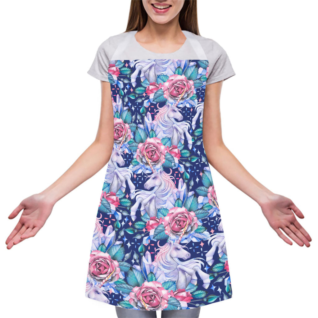 Blue Fairy Rose Unicorn Pattern Print Adjustable Apron