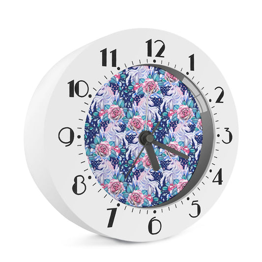 Blue Fairy Rose Unicorn Pattern Print Alarm Clock