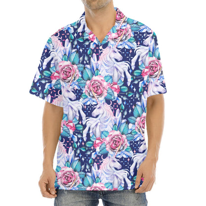Blue Fairy Rose Unicorn Pattern Print Aloha Shirt