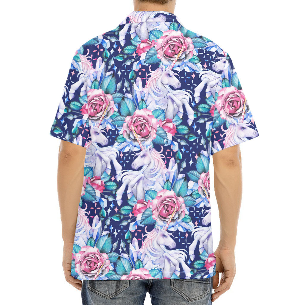 Blue Fairy Rose Unicorn Pattern Print Aloha Shirt