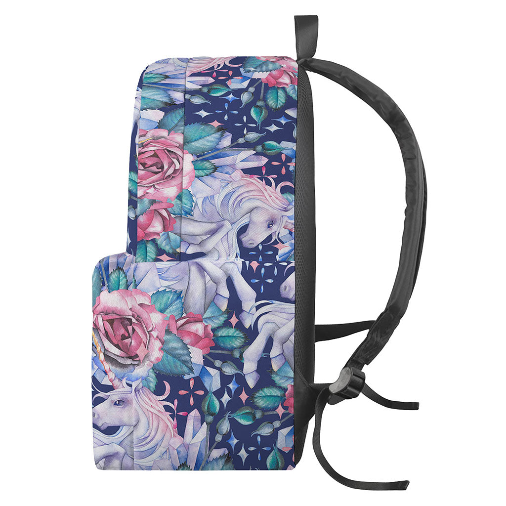 Blue Fairy Rose Unicorn Pattern Print Backpack