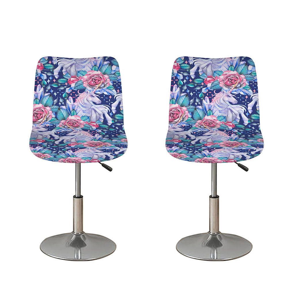 Blue Fairy Rose Unicorn Pattern Print Bar Stool Covers