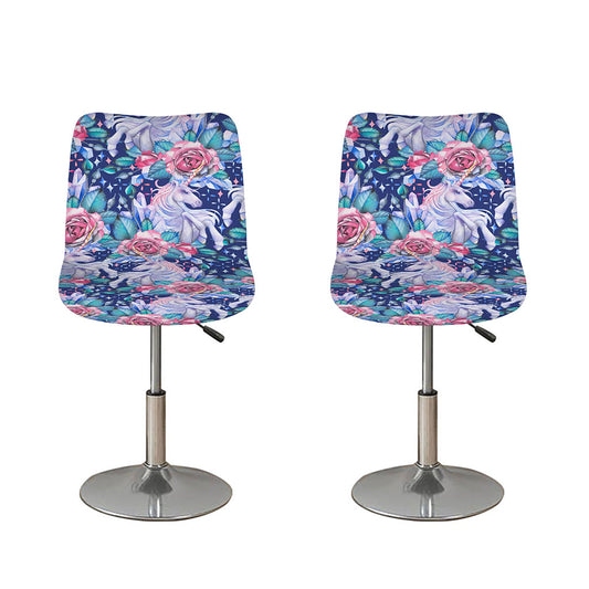 Blue Fairy Rose Unicorn Pattern Print Bar Stool Covers