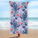 Blue Fairy Rose Unicorn Pattern Print Beach Towel