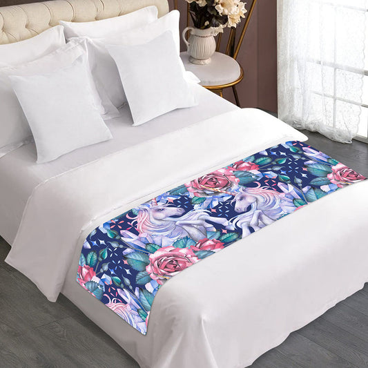 Blue Fairy Rose Unicorn Pattern Print Bed Runner