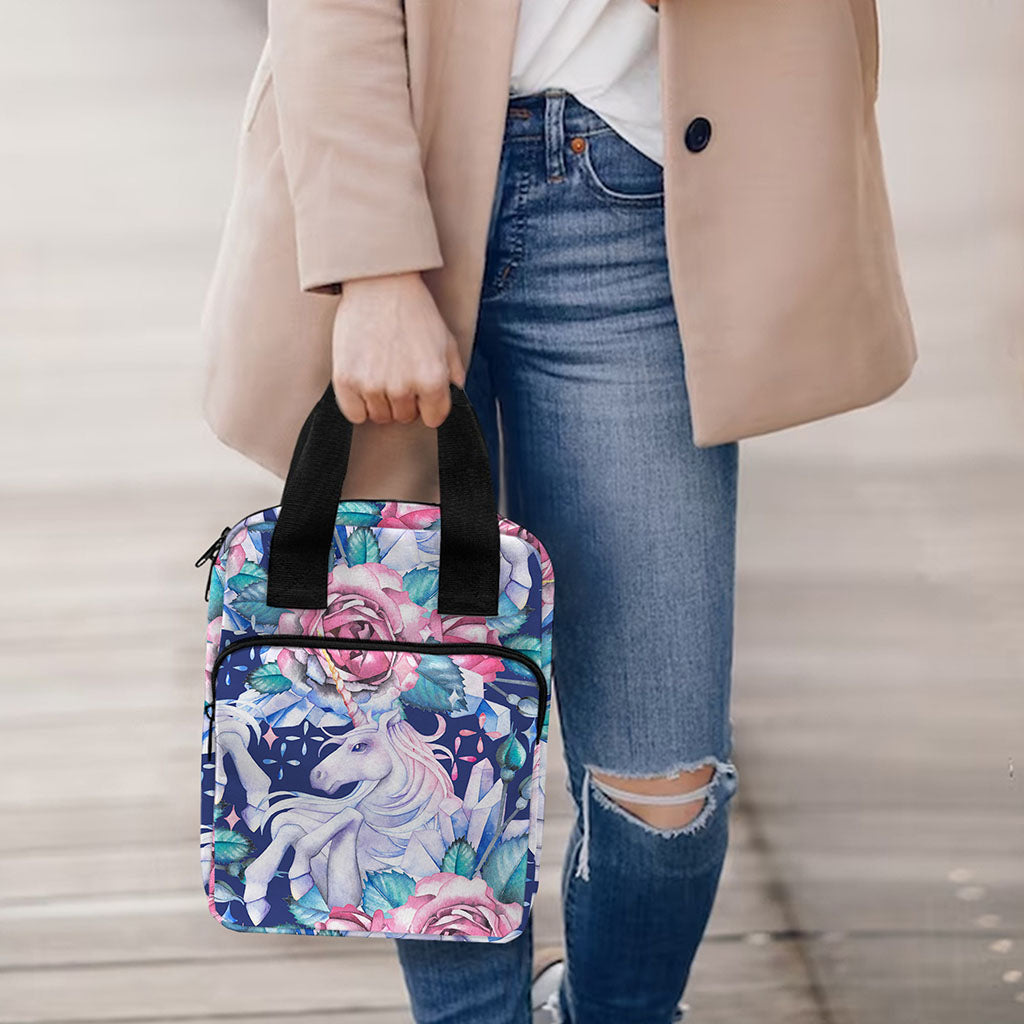 Blue Fairy Rose Unicorn Pattern Print Bible Tote Bag
