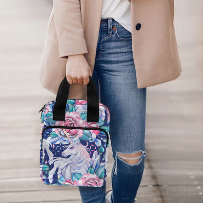 Blue Fairy Rose Unicorn Pattern Print Bible Tote Bag