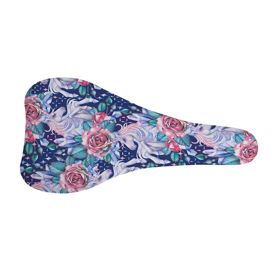 Blue Fairy Rose Unicorn Pattern Print Bicycle Seat Cover
