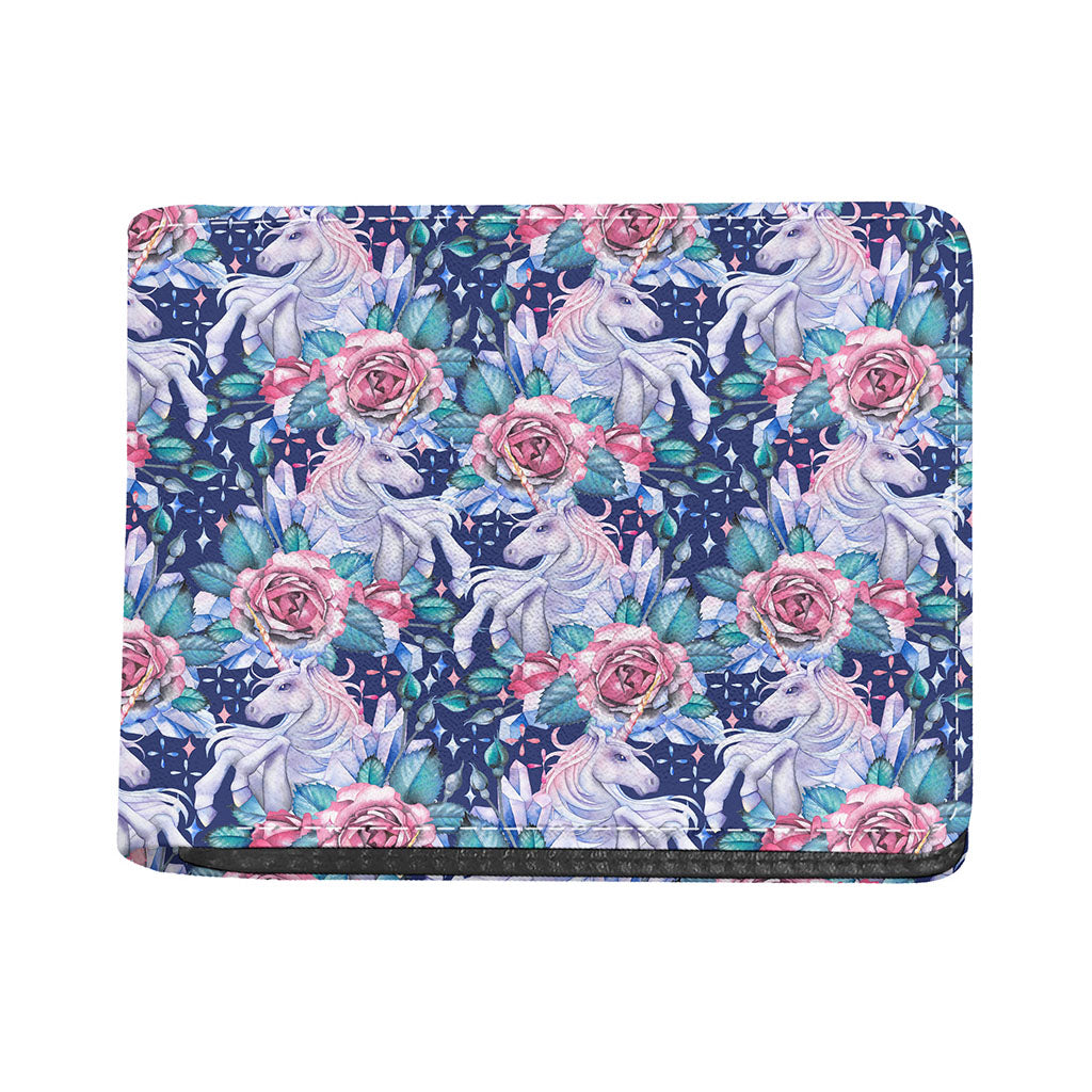 Blue Fairy Rose Unicorn Pattern Print Bifold Wallet