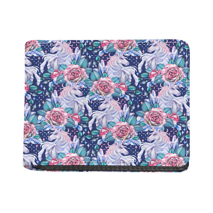 Blue Fairy Rose Unicorn Pattern Print Bifold Wallet
