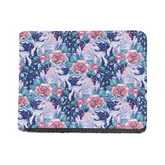 Blue Fairy Rose Unicorn Pattern Print Bifold Wallet