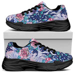 Blue Fairy Rose Unicorn Pattern Print Black Chunky Shoes