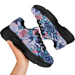 Blue Fairy Rose Unicorn Pattern Print Black Chunky Shoes