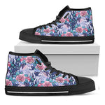 Blue Fairy Rose Unicorn Pattern Print Black High Top Sneakers