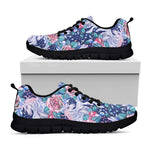 Blue Fairy Rose Unicorn Pattern Print Black Running Shoes