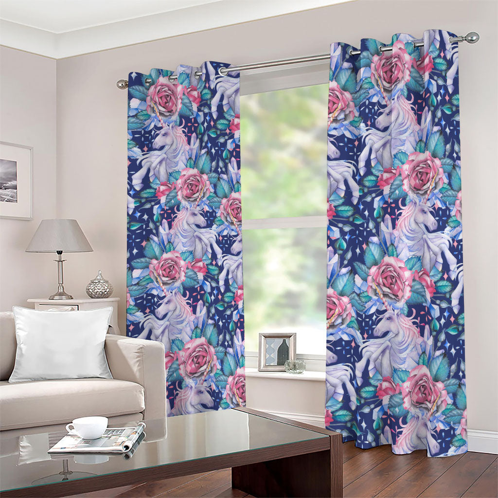 Blue Fairy Rose Unicorn Pattern Print Blackout Grommet Curtains