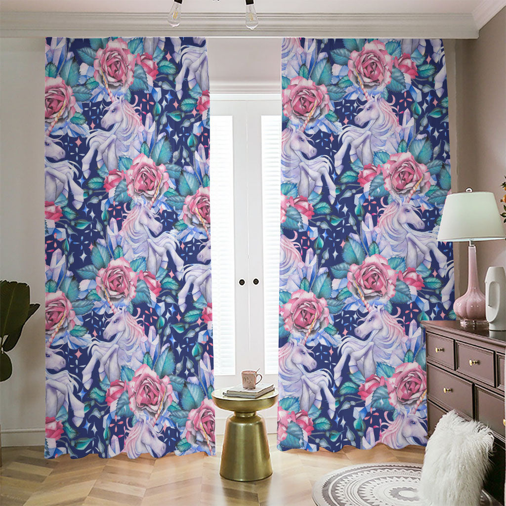 Blue Fairy Rose Unicorn Pattern Print Blackout Pencil Pleat Curtains
