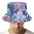 Blue Fairy Rose Unicorn Pattern Print Bucket Hat