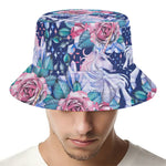 Blue Fairy Rose Unicorn Pattern Print Bucket Hat