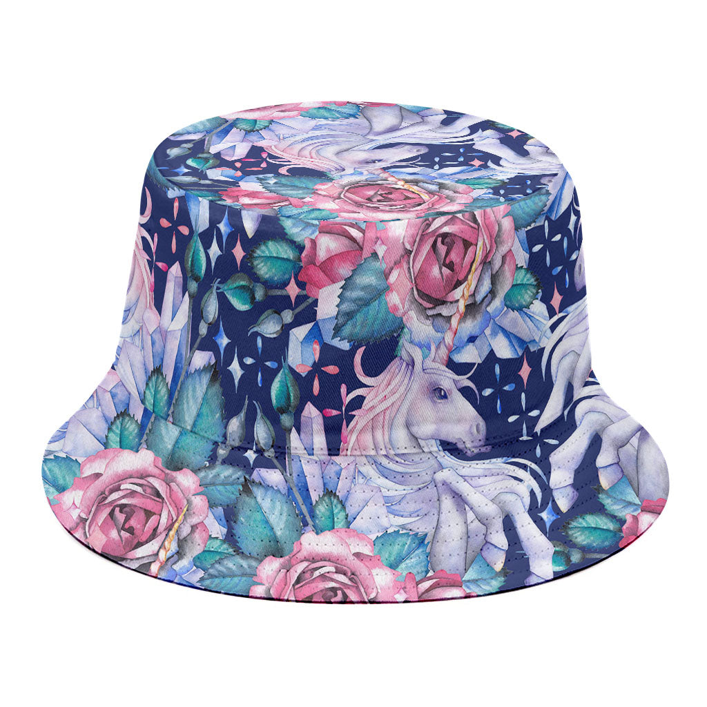 Blue Fairy Rose Unicorn Pattern Print Bucket Hat