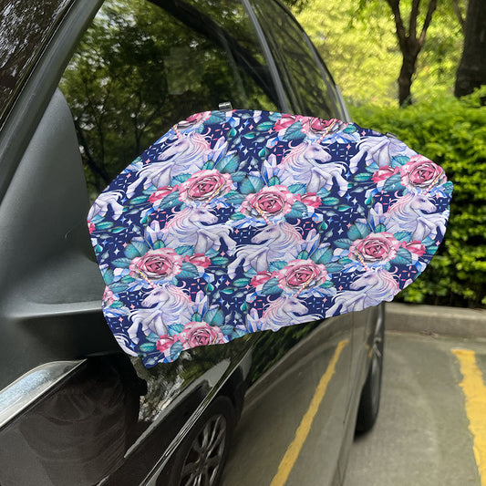 Blue Fairy Rose Unicorn Pattern Print Car Side Mirror Covers