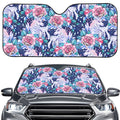 Blue Fairy Rose Unicorn Pattern Print Car Windshield Sun Shade