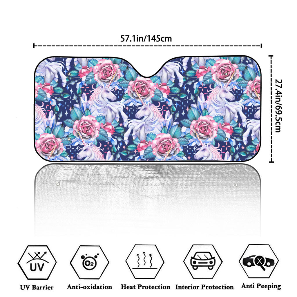 Blue Fairy Rose Unicorn Pattern Print Car Windshield Sun Shade