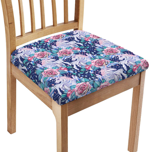 Blue Fairy Rose Unicorn Pattern Print Chair Cushion Cover