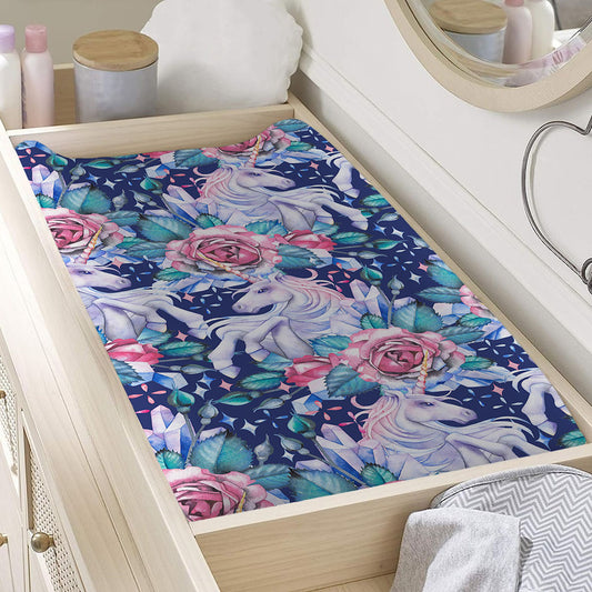 Blue Fairy Rose Unicorn Pattern Print Changing Pad Cover