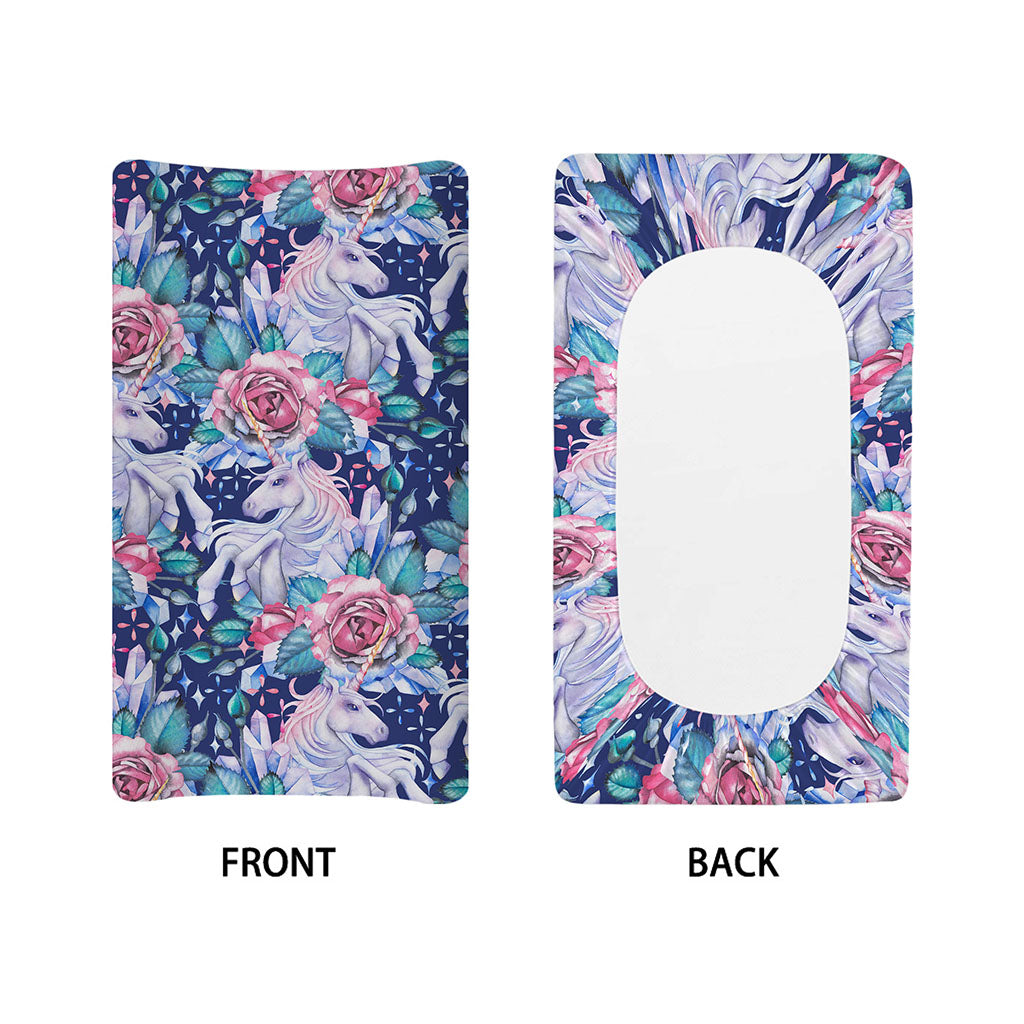 Blue Fairy Rose Unicorn Pattern Print Changing Pad Cover