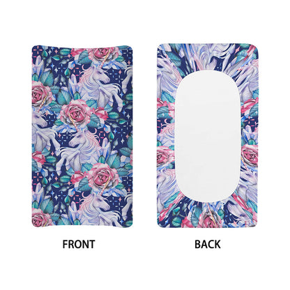 Blue Fairy Rose Unicorn Pattern Print Changing Pad Cover