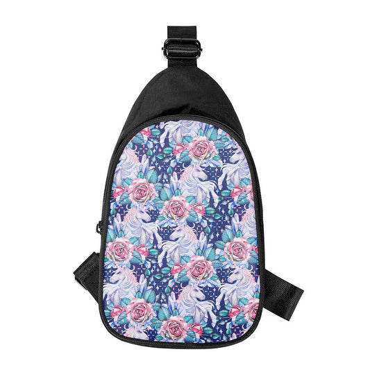 Blue Fairy Rose Unicorn Pattern Print Chest Bag