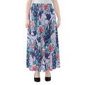 Blue Fairy Rose Unicorn Pattern Print Chiffon Maxi Skirt
