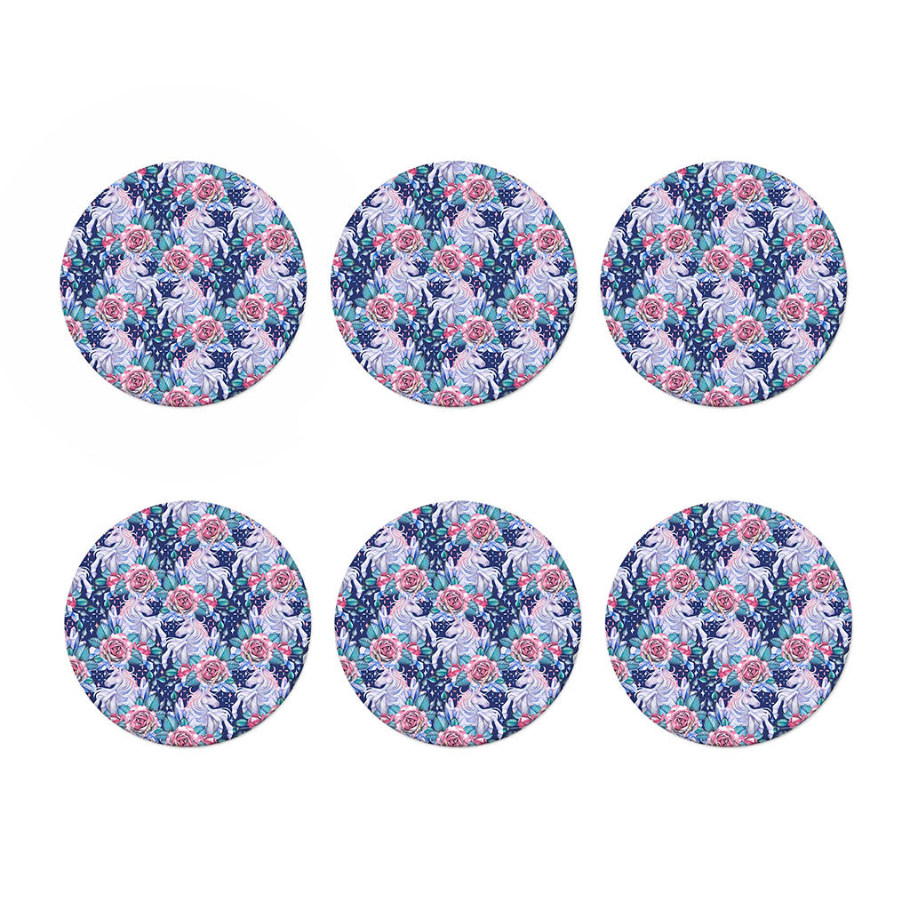 Blue Fairy Rose Unicorn Pattern Print Coaster Set