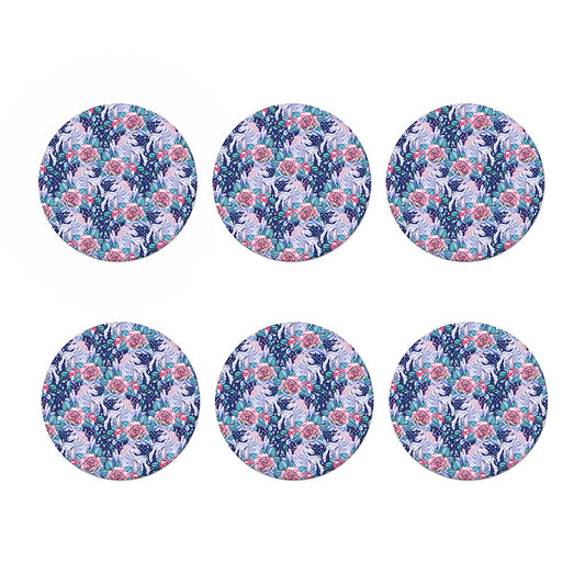 Blue Fairy Rose Unicorn Pattern Print Coaster Set