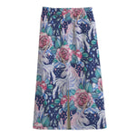 Blue Fairy Rose Unicorn Pattern Print Cotton Front Slit Maxi Skirt