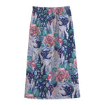 Blue Fairy Rose Unicorn Pattern Print Cotton Front Slit Maxi Skirt