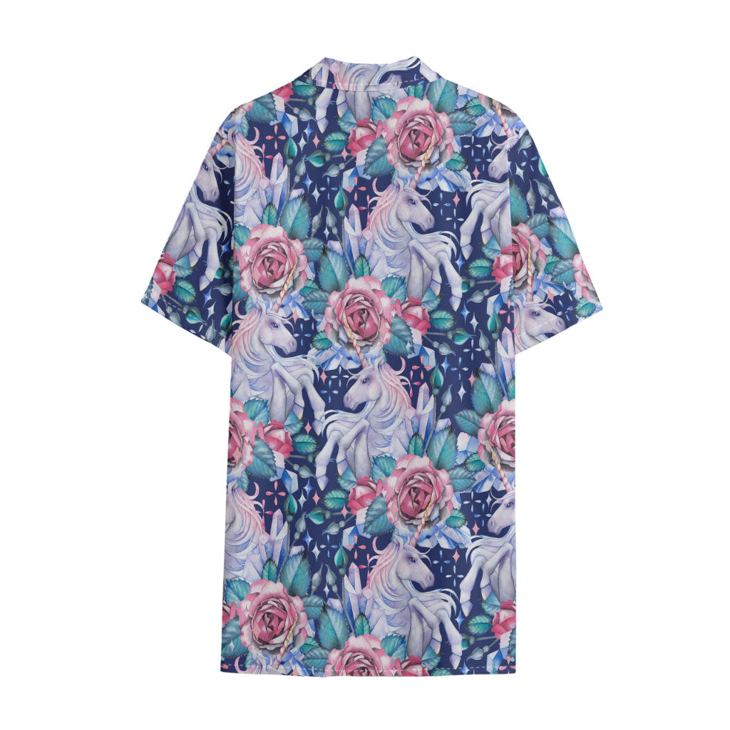 Blue Fairy Rose Unicorn Pattern Print Cotton Hawaiian Shirt